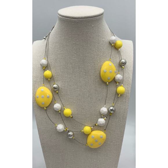 NWT Carole Inc Yellow And White Polka Beaded Spring / Summer Colors Necklace - Picture 2 of 4